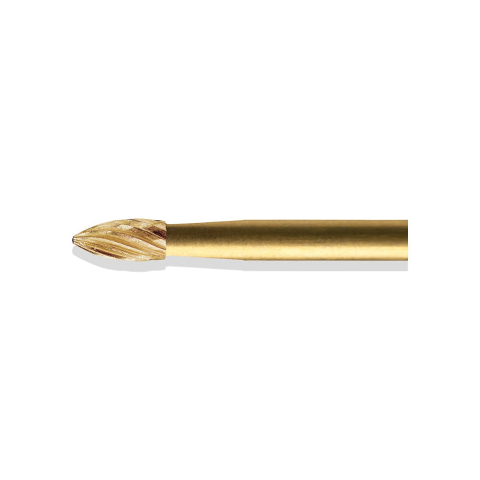 BCF0274F - ExcaliBur Short Flame Carbide Gold Finishing Bur, Ø1.6mm x 3.5mm, FG, (US 274), 5pcs.
