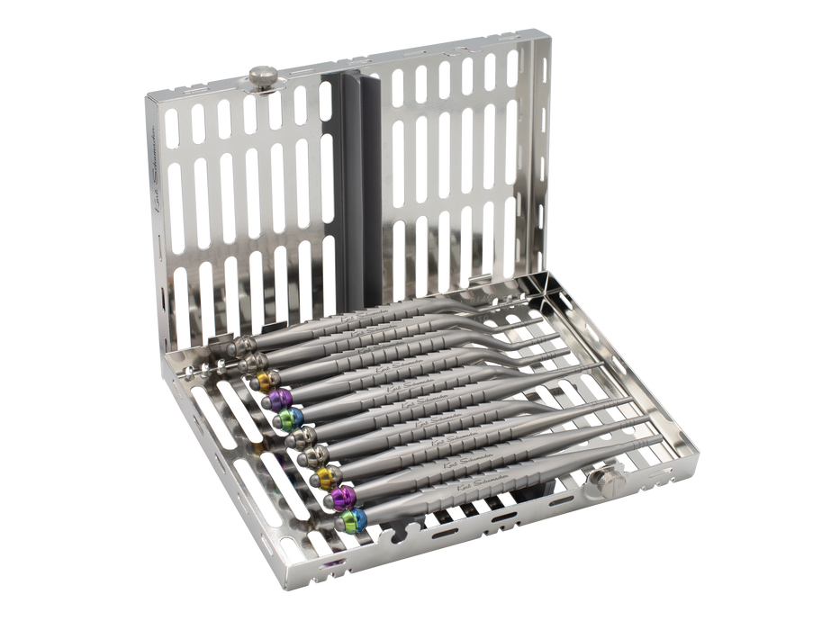 OSTSET10 - Set of 10 Bayonet Osteotomes (5 Concave, 5 Convex) with Washtray