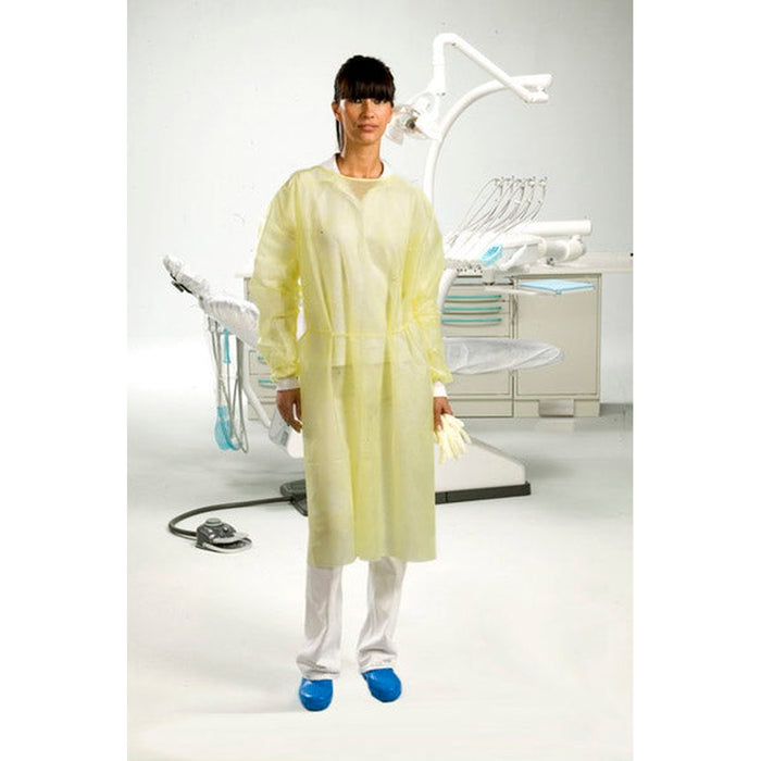 22.D1303.00 - Gown, Fluid Resistant NWF w/ Elastic Wrist Bands, Yellow (43.34")