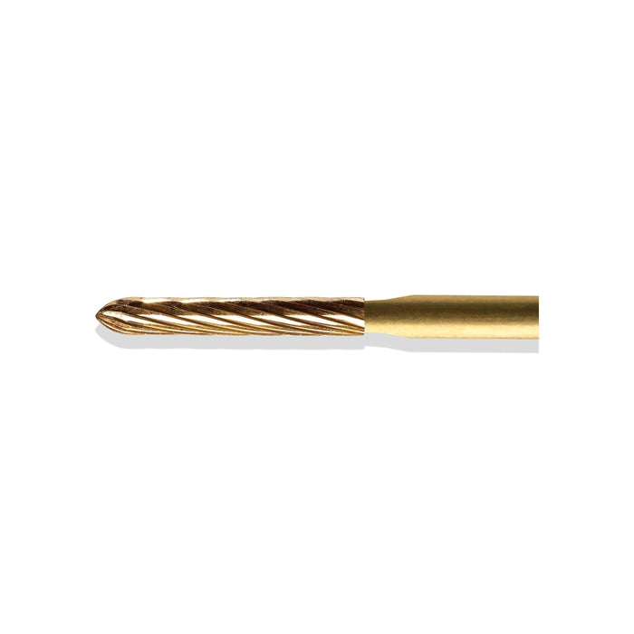 BCF0283F - ExcaliBur Pointed Cylinder Carbide Gold Finishing Bur, Ø1.2mm x 8.0mm, FG, (US 283), 5pcs.