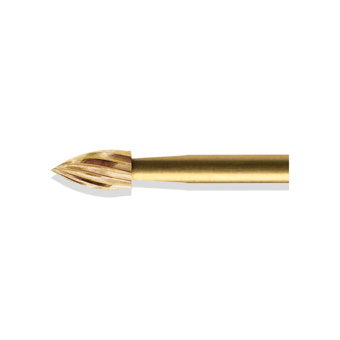 BCF7104F - ExcaliBur Flame Carbide Gold Finishing Bur, Ø1.4mm x 3.5mm, FG, (US 7104), 5pcs.