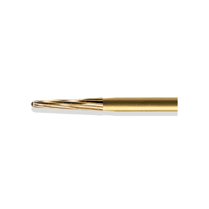 BCF7675F - ExcaliBur Round End Taper Carbide Gold Finishing Bur, Ø1.6mm x 8.0mm, FG, (US 7675), 5pcs.
